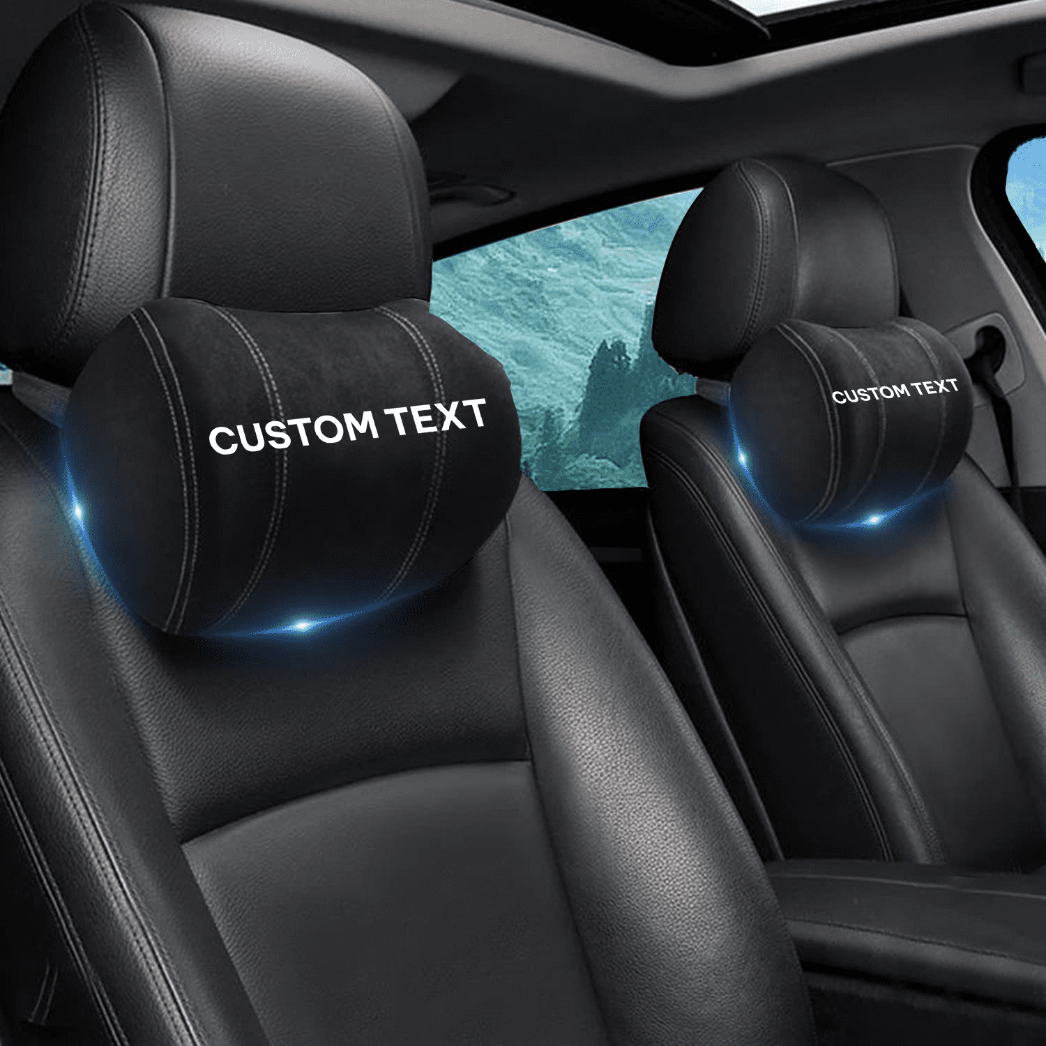 Custom Text and Logo Car Headrest (2 PCS), Compatible with all car, Update Version Premium Memory Foam Car Neck Pillow - Delicate Leather