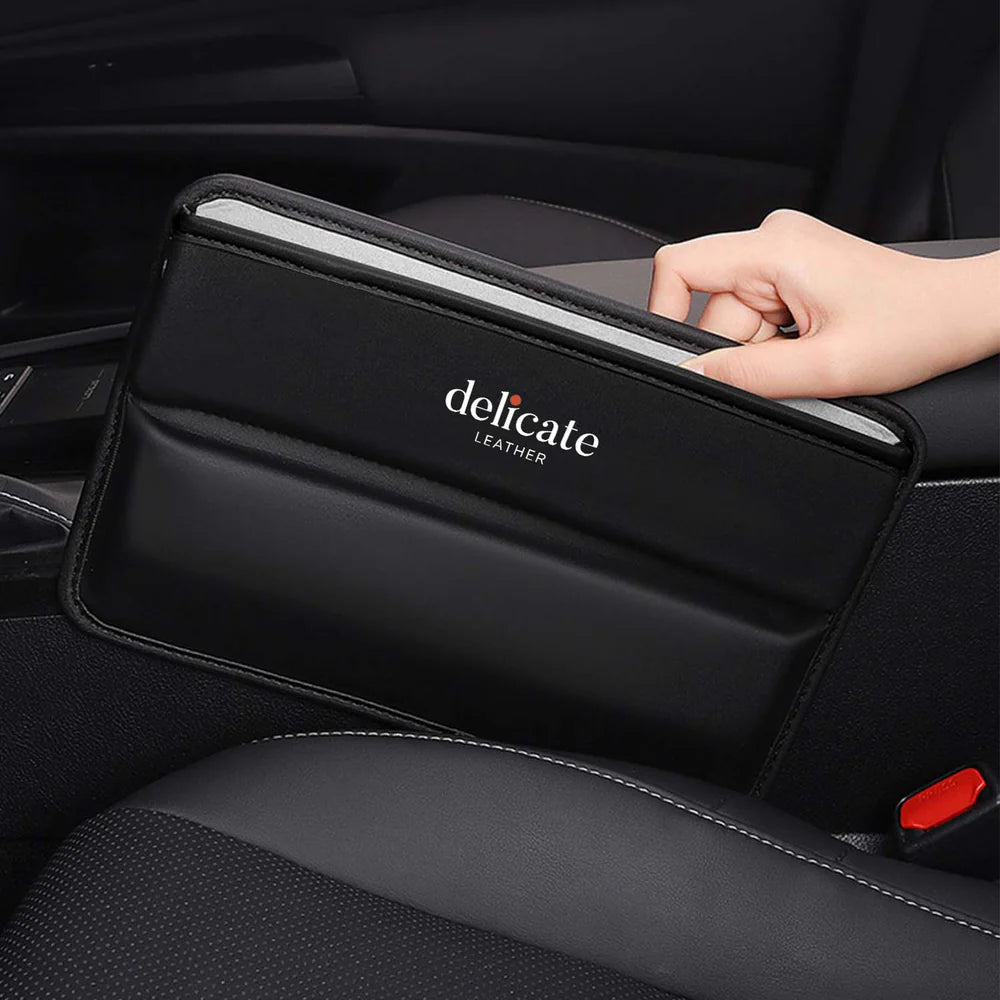 Car Seat Gap Filler Organizer, Custom Fir For Your Cars, Multifunctional PU Leather Console Side Pocket Organizer for Cellphones, Cards, Wallets, Keys - Delicate Leather  