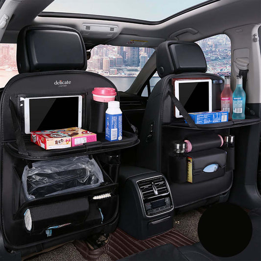 Backseat Organizer with Tablet Holder PU Leather, Custom Fit For Your Cars, Backseat Car Organizer with Foldable Table Tray, Car Accessories CA15987 - Delicate Leather