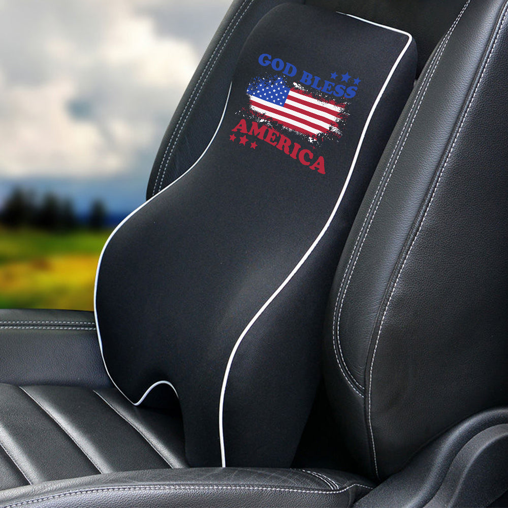 God Bless America Lumbar Support Cushion for Car and Headrest Neck Pillow Kit, Custom For Cars, Ergonomically Design for Car Seat, Car Accessories, 4th of July 09