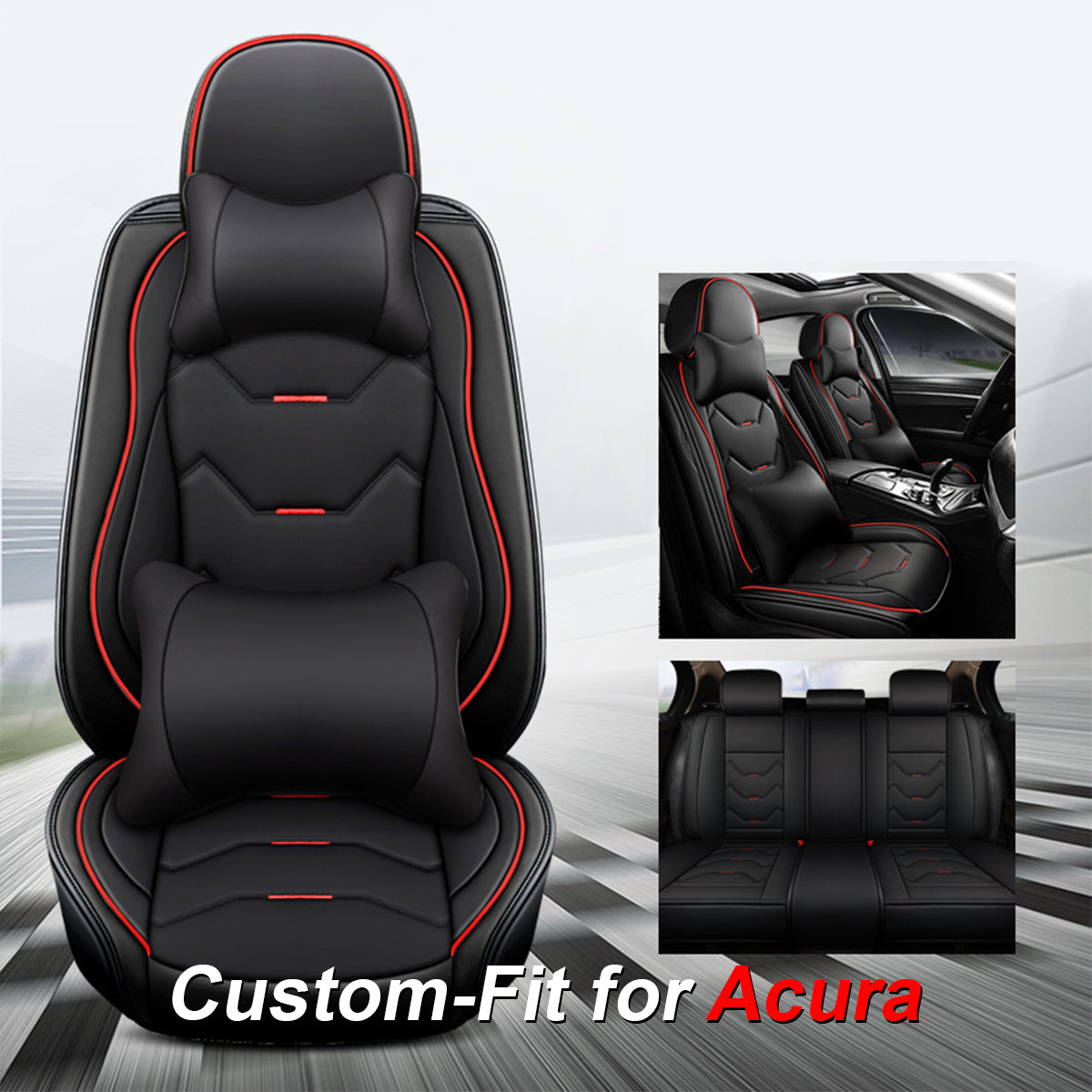 2 Leather Car Seat Covers 5 Seats Full Set, Custom-fit for Car, Fit Sedan SUV Truck Vans Leatherette Automotive Seat Cushion Protector Universal Fit DLAC250