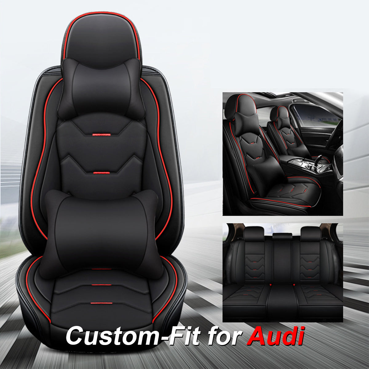 2 Leather Car Seat Covers 5 Seats Full Set, Custom-fit for Car, Fit Sedan SUV Truck Vans Leatherette Automotive Seat Cushion Protector Universal Fit DLRA250