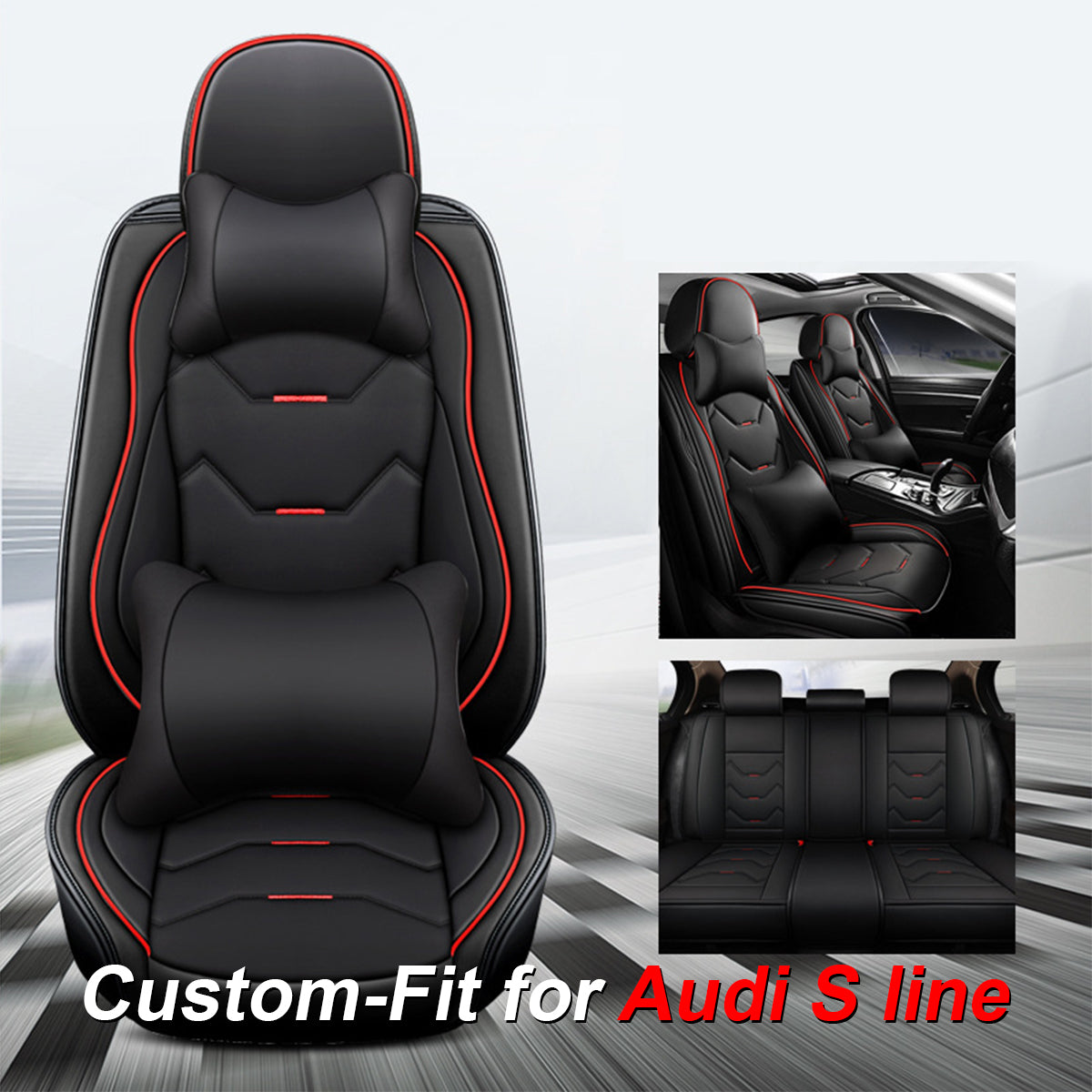 2 Leather Car Seat Covers 5 Seats Full Set, Custom-fit for Car, Fit Sedan SUV Truck Vans Leatherette Automotive Seat Cushion Protector Universal Fit DLVE250