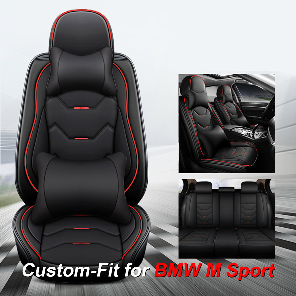 2 Leather Car Seat Covers 5 Seats Full Set, Custom-fit for Car, Fit Sedan SUV Truck Vans Leatherette Automotive Seat Cushion Protector Universal Fit DLKO250