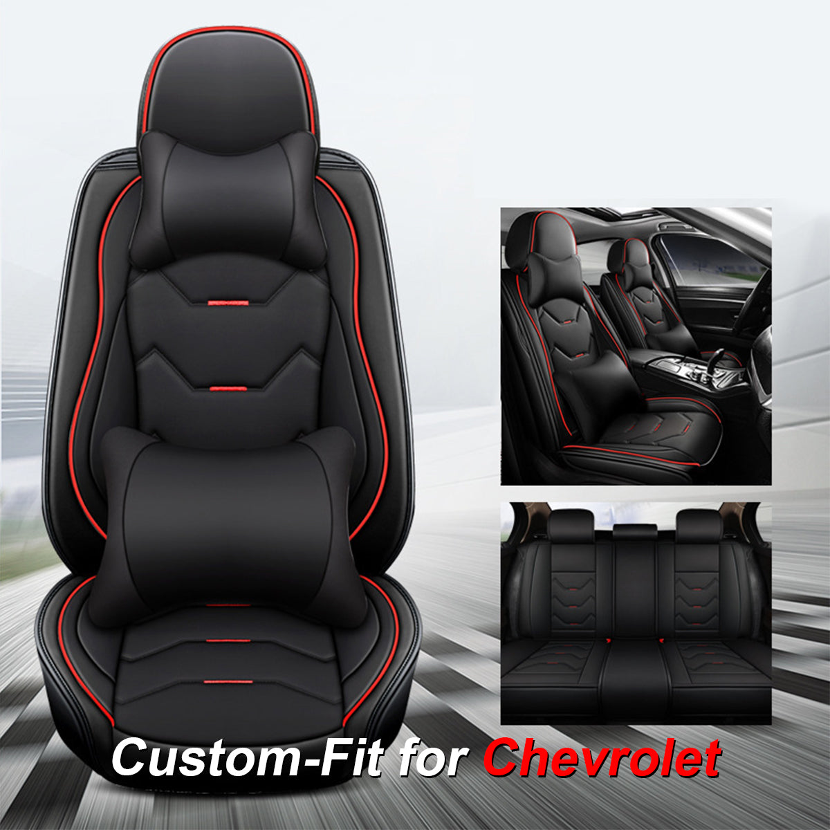 2 Leather Car Seat Covers 5 Seats Full Set, Custom-fit for Car, Fit Sedan SUV Truck Vans Leatherette Automotive Seat Cushion Protector Universal Fit DLCH250