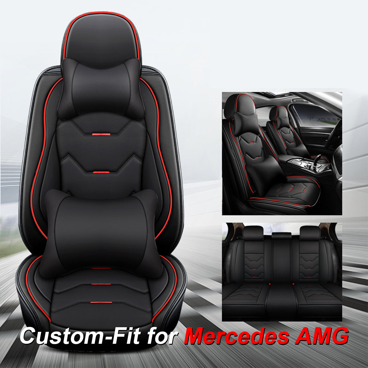 2 Leather Car Seat Covers 5 Seats Full Set, Custom-fit for Car, Fit Sedan SUV Truck Vans Leatherette Automotive Seat Cushion Protector Universal Fit DLLM250