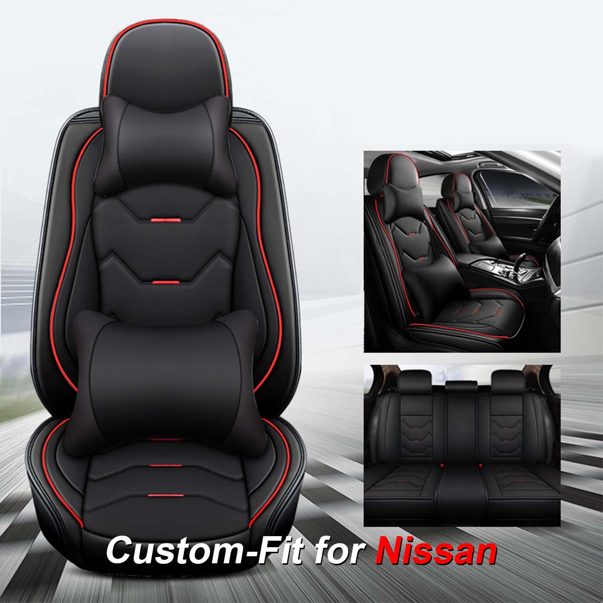 2 Leather Car Seat Covers 5 Seats Full Set, Custom fit for Car, Fit Sedan SUV Truck Vans Leatherette Automotive Seat Cushion Protector Universal Fit