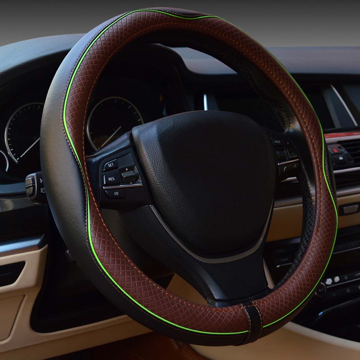 Car Steering Wheel Cover, Custom For Your Cars, Anti-Slip, Safety, Soft, Breathable, Heavy Duty, Thick, Full Surround, Sports Style, Car Accessories KX18990 - Delicate Leather