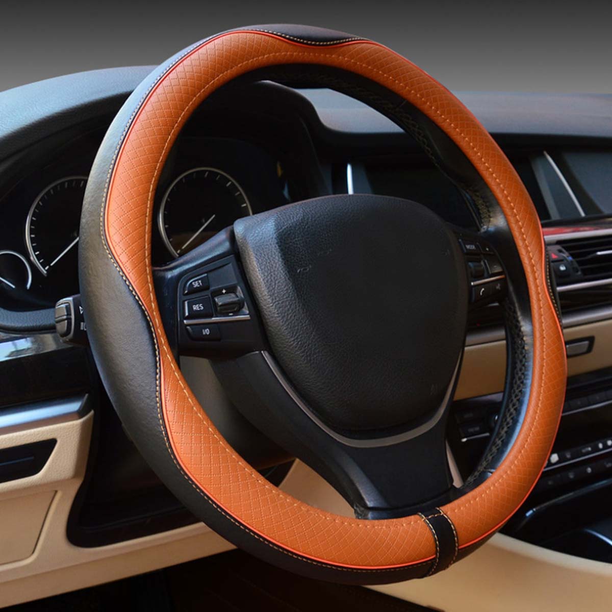 Car Steering Wheel Cover, Custom For Your Cars, Anti-Slip, Safety, Soft, Breathable, Heavy Duty, Thick, Full Surround, Sports Style, Car Accessories KX18990 - Delicate Leather