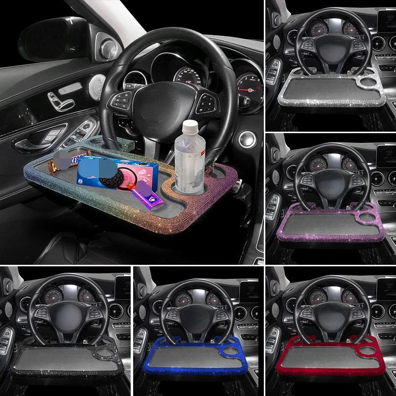 Bling Car Steering Wheel Desk - Multi-Function Portable Tray Table for Notebook, Laptop, and Dining