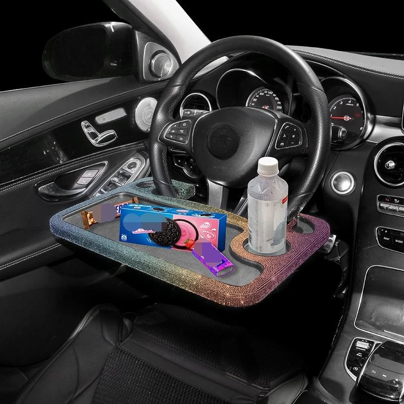 Bling Car Steering Wheel Desk - Multi-Function Portable Tray Table for Notebook, Laptop, and Dining