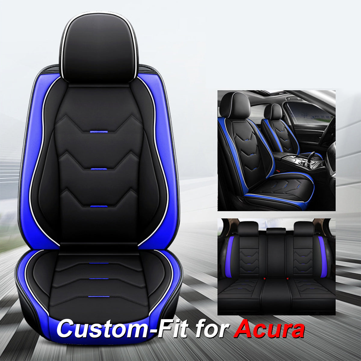 2 Leather Car Seat Covers 5 Seats Full Set, Custom-fit for Car, Fit Sedan SUV Truck Vans Leatherette Automotive Seat Cushion Protector Universal Fit DLAC250