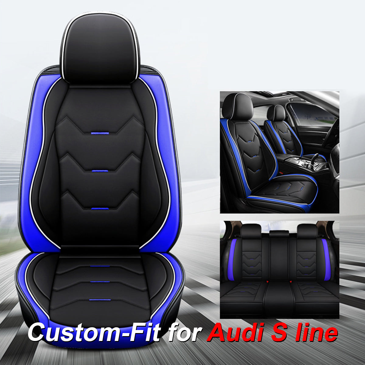 2 Leather Car Seat Covers 5 Seats Full Set, Custom-fit for Car, Fit Sedan SUV Truck Vans Leatherette Automotive Seat Cushion Protector Universal Fit DLVE250