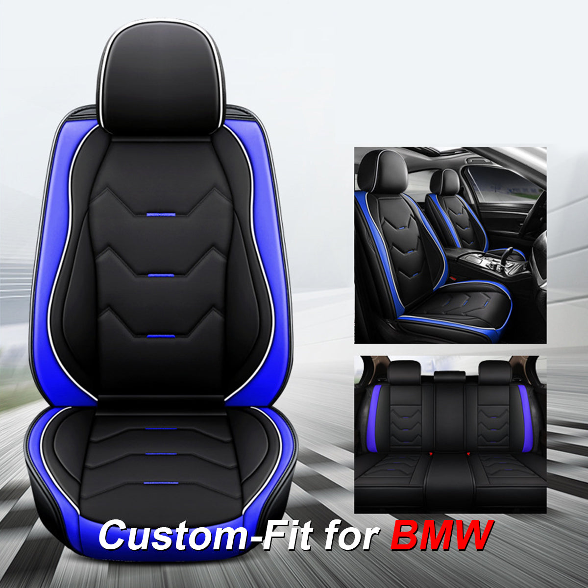 2 Leather Car Seat Covers 5 Seats Full Set, Custom-fit for Car, Fit Sedan SUV Truck Vans Leatherette Automotive Seat Cushion Protector Universal Fit DLKX250