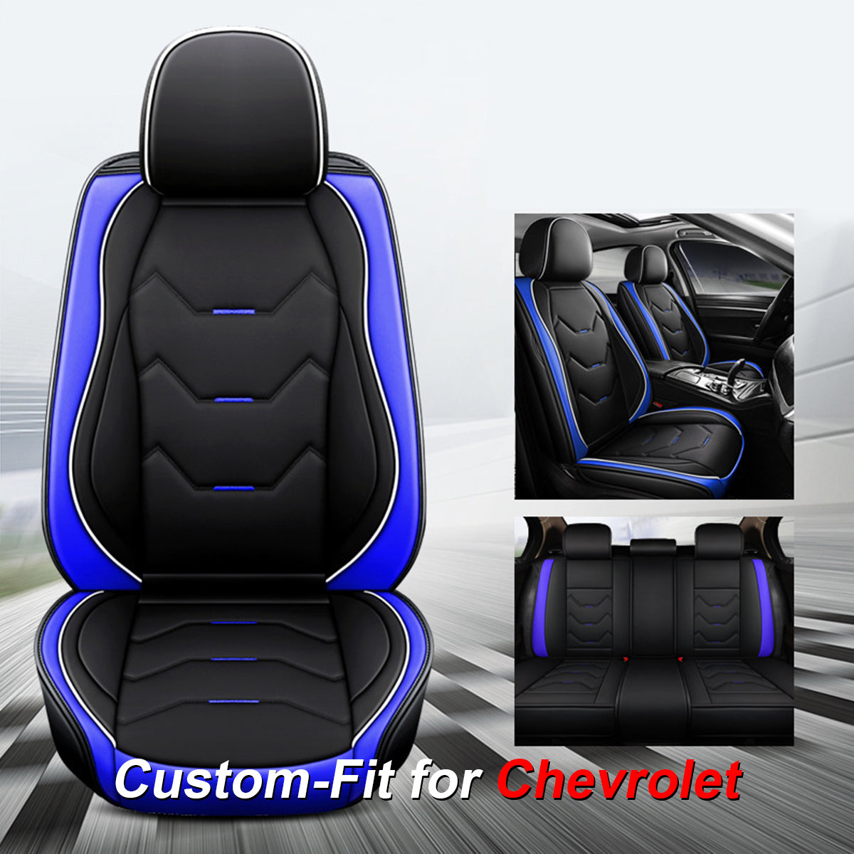 2 Leather Car Seat Covers 5 Seats Full Set, Custom-fit for Car, Fit Sedan SUV Truck Vans Leatherette Automotive Seat Cushion Protector Universal Fit DLCH250