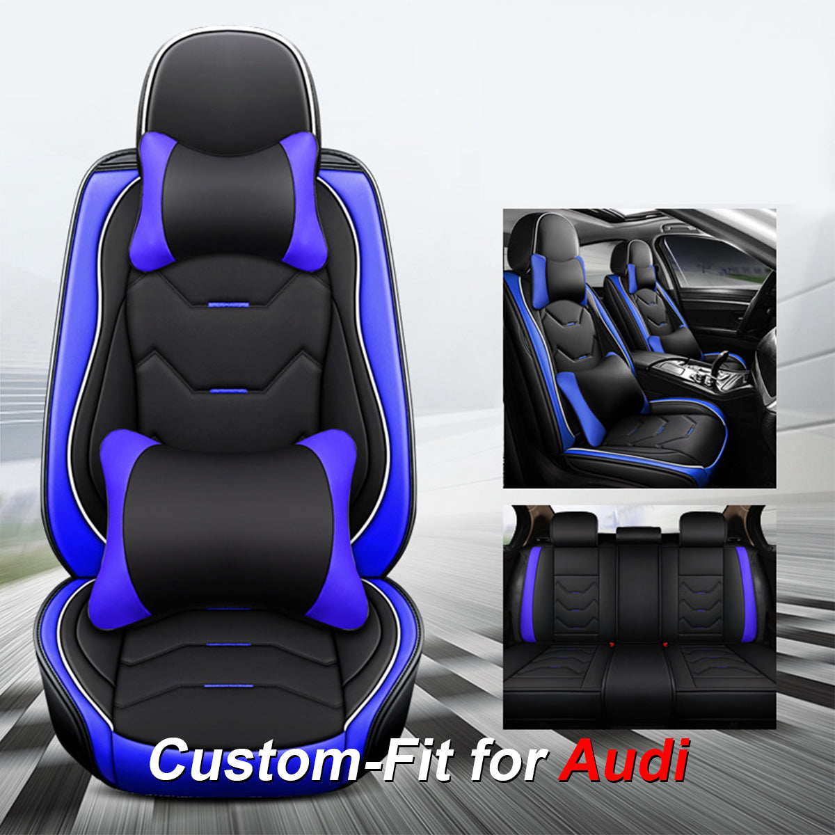 2 Leather Car Seat Covers 5 Seats Full Set, Custom-fit for Car, Fit Sedan SUV Truck Vans Leatherette Automotive Seat Cushion Protector Universal Fit DLRA250