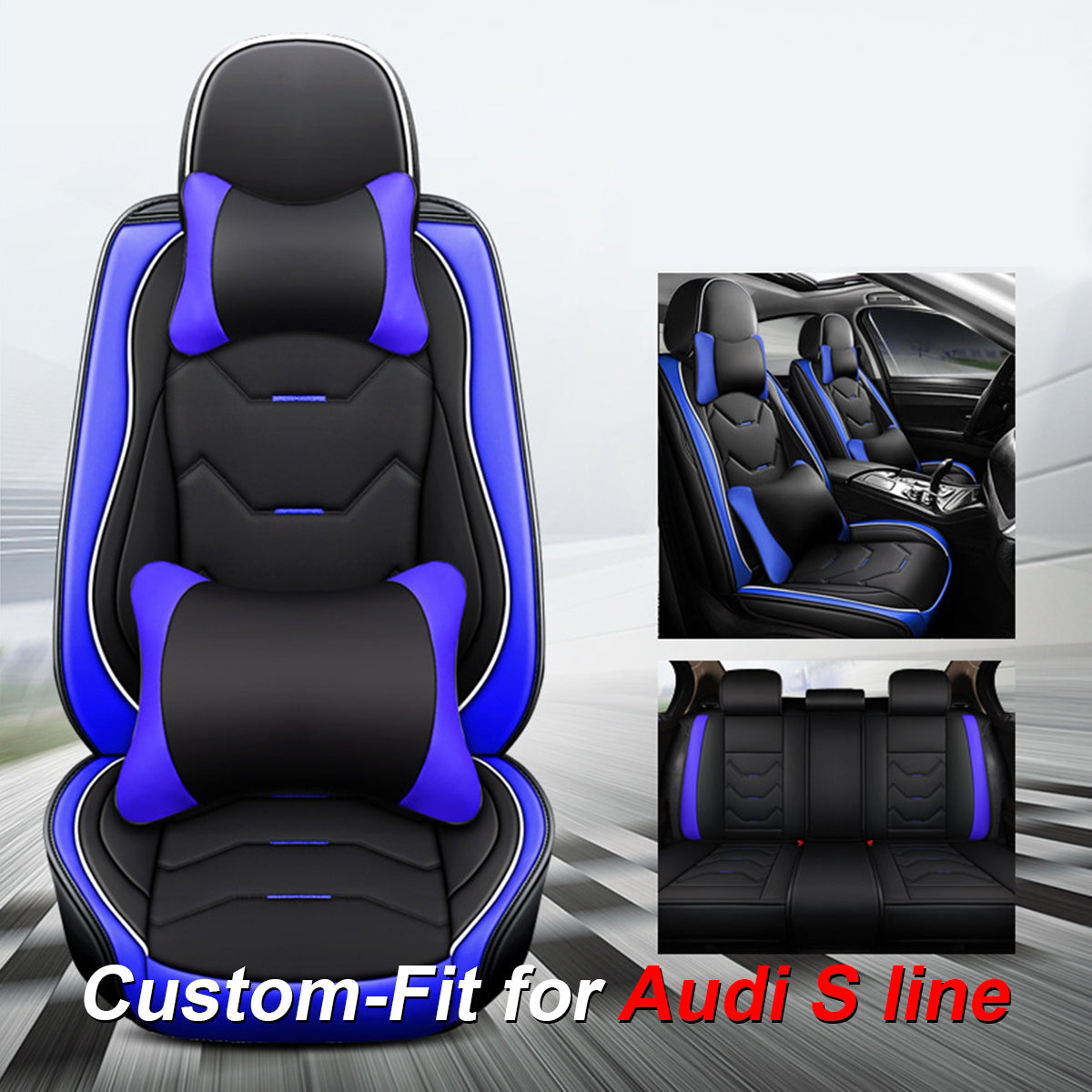 2 Leather Car Seat Covers 5 Seats Full Set, Custom-fit for Car, Fit Sedan SUV Truck Vans Leatherette Automotive Seat Cushion Protector Universal Fit DLVE250