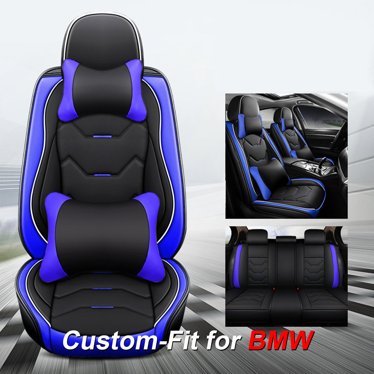 2 Leather Car Seat Covers 5 Seats Full Set, Custom-fit for Car, Fit Sedan SUV Truck Vans Leatherette Automotive Seat Cushion Protector Universal Fit DLKX250