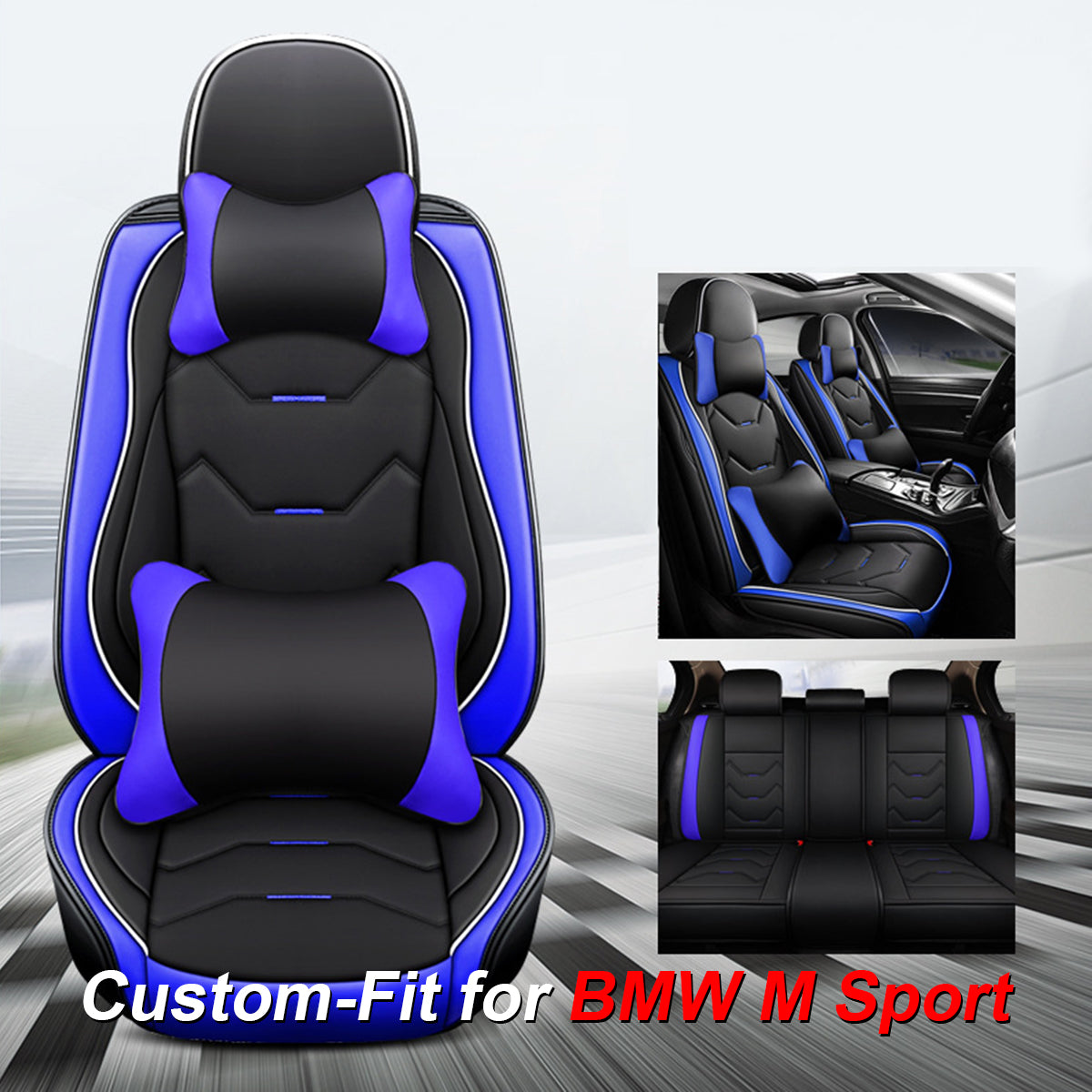 2 Leather Car Seat Covers 5 Seats Full Set, Custom-fit for Car, Fit Sedan SUV Truck Vans Leatherette Automotive Seat Cushion Protector Universal Fit DLKO250