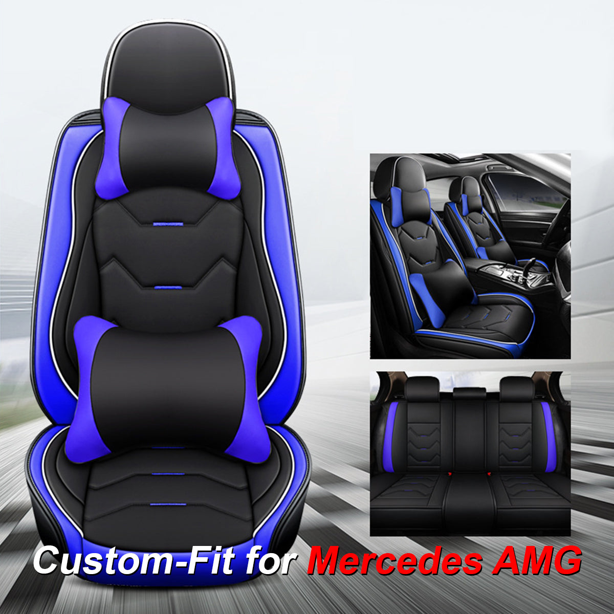 2 Leather Car Seat Covers 5 Seats Full Set, Custom-fit for Car, Fit Sedan SUV Truck Vans Leatherette Automotive Seat Cushion Protector Universal Fit DLLM250