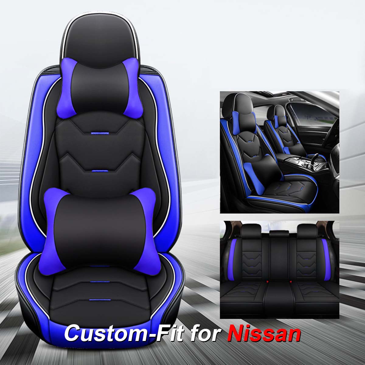 2 Leather Car Seat Covers 5 Seats Full Set, Custom fit for Car, Fit Sedan SUV Truck Vans Leatherette Automotive Seat Cushion Protector Universal Fit