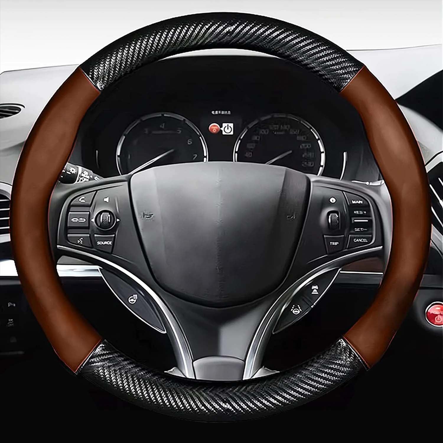 Car Steering Wheel Cover, Custom For Your Cars, Leather Nonslip 3D Carbon Fiber Texture Sport Style Wheel Cover for Women, Interior Modification for All Car Accessories SU18992