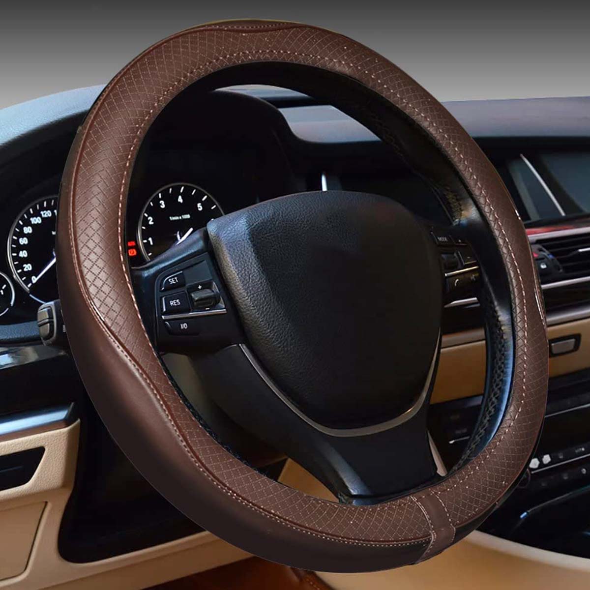 Car Steering Wheel Cover, Custom For Your Cars, Anti-Slip, Safety, Soft, Breathable, Heavy Duty, Thick, Full Surround, Sports Style, Car Accessories KX18990 - Delicate Leather