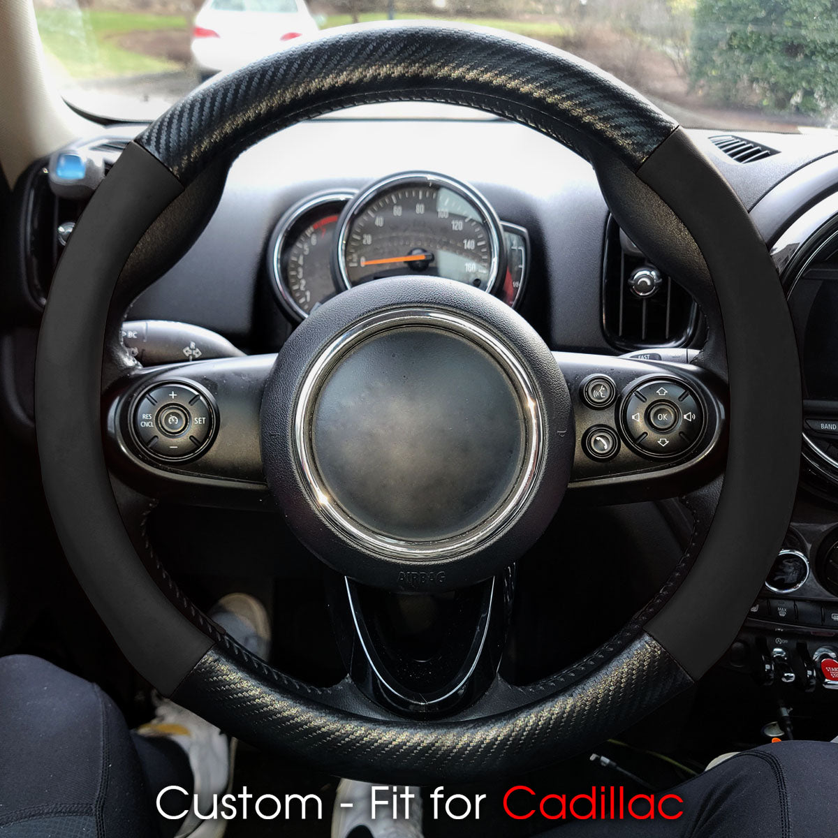 Car Steering Wheel Cover, Custom-Fit For Cars, Leather Nonslip 3D Carbon Fiber Texture Sport Style Wheel Cover for Women, Interior Modification for All Car Accessories DLCA225