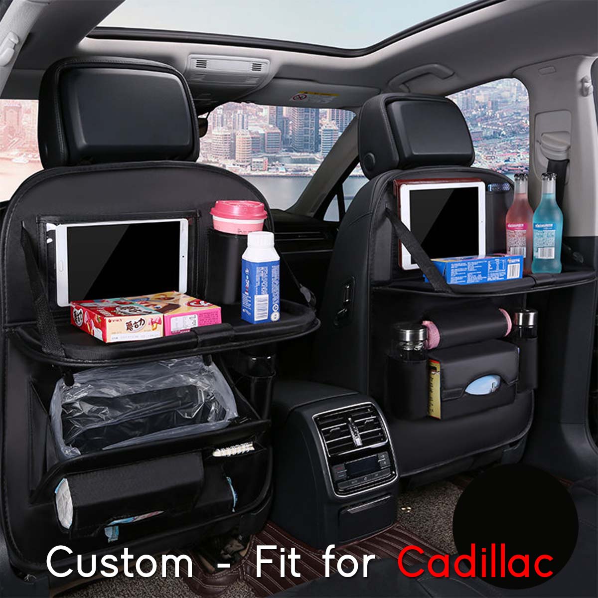 Backseat Organizer With Tablet Holder PU Leather, Custom-Fit For Car, Car Seat Back Protectors Kick With Foldable Table Tray Car Seat Organizer DLCA240