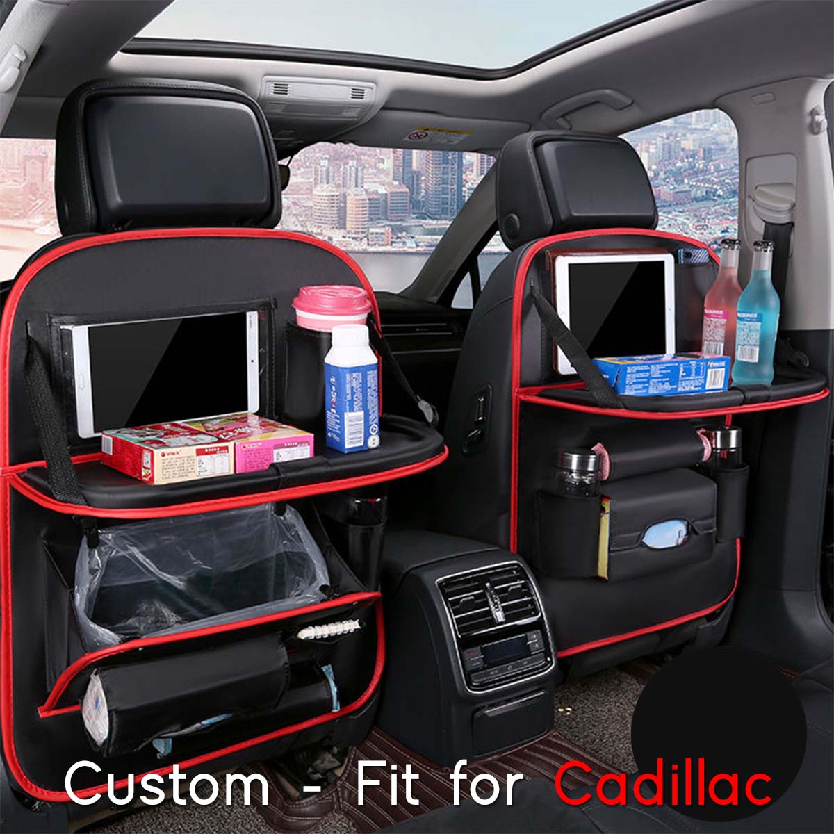 Backseat Organizer With Tablet Holder PU Leather, Custom-Fit For Car, Car Seat Back Protectors Kick With Foldable Table Tray Car Seat Organizer DLCA240