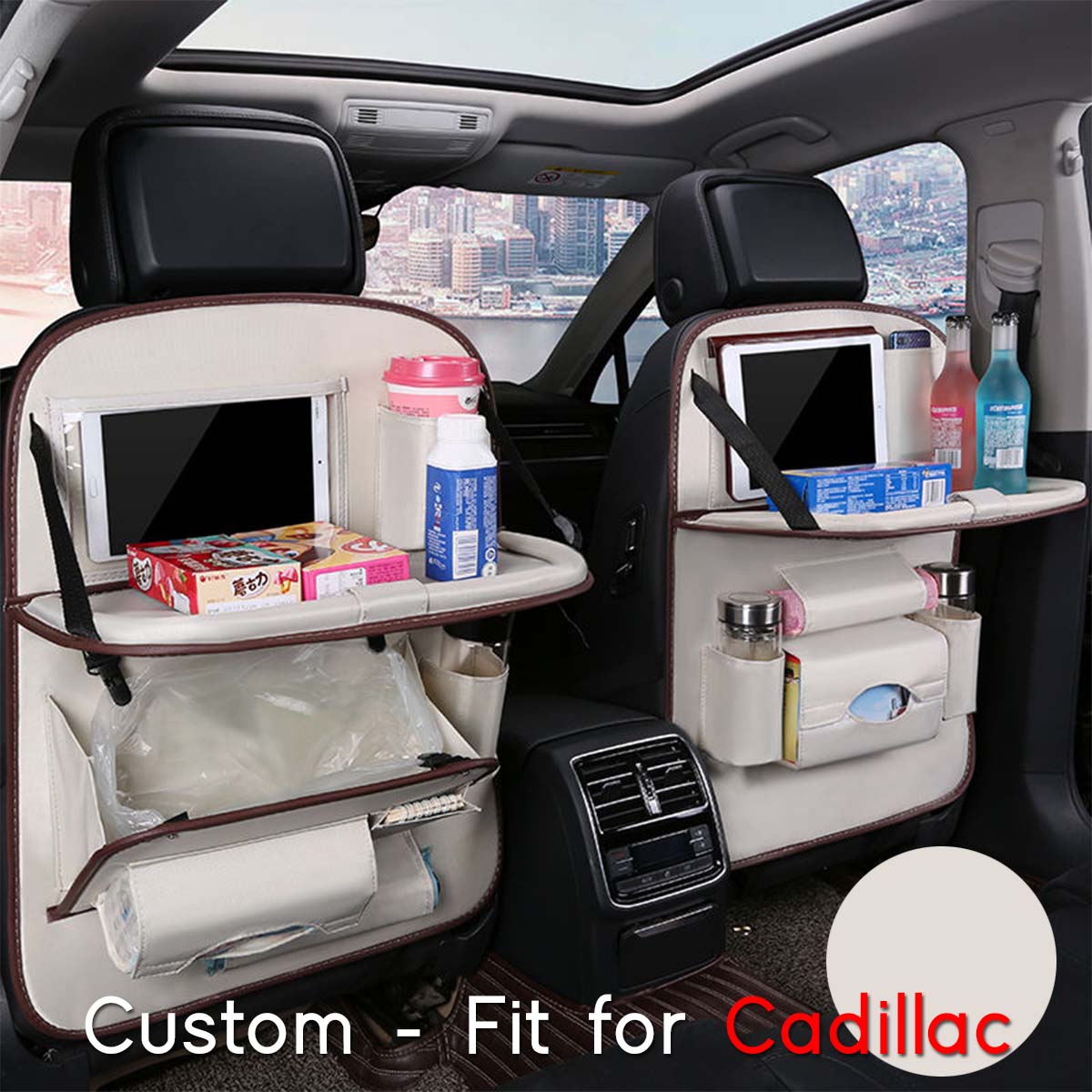 Backseat Organizer With Tablet Holder PU Leather, Custom-Fit For Car, Car Seat Back Protectors Kick With Foldable Table Tray Car Seat Organizer DLCA240