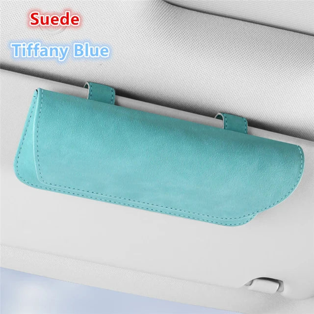 Premium Car Glasses Holder Case - Sunglasses and Eyeglasses Organizer for Car Sun Visor - Glasses Storage Solution - Delicate Leather