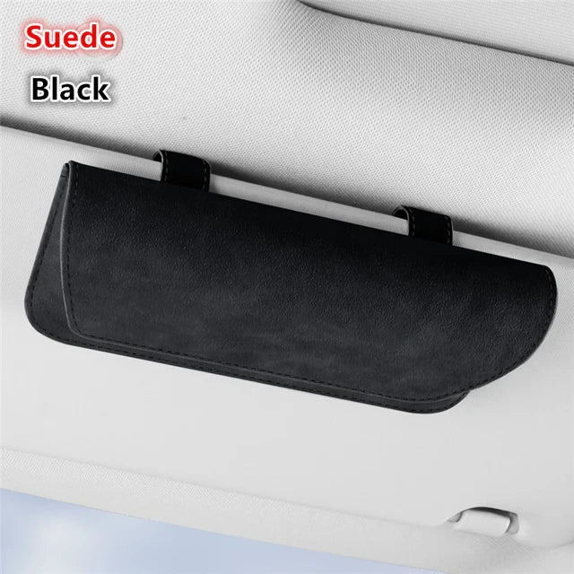 Premium Car Glasses Holder Case - Sunglasses and Eyeglasses Organizer for Car Sun Visor - Glasses Storage Solution - Delicate Leather