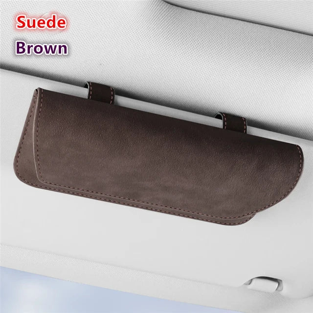 Premium Car Glasses Holder Case - Sunglasses and Eyeglasses Organizer for Car Sun Visor - Glasses Storage Solution - Delicate Leather