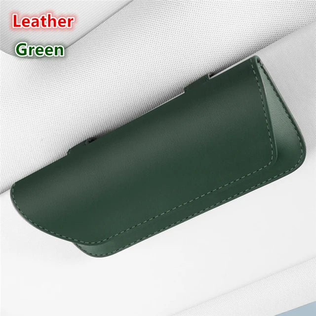 Premium Car Glasses Holder Case - Sunglasses and Eyeglasses Organizer for Car Sun Visor - Glasses Storage Solution - Delicate Leather