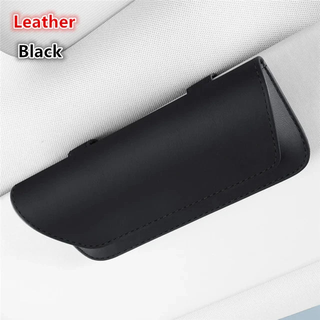 Premium Car Glasses Holder Case - Sunglasses and Eyeglasses Organizer for Car Sun Visor - Glasses Storage Solution - Delicate Leather