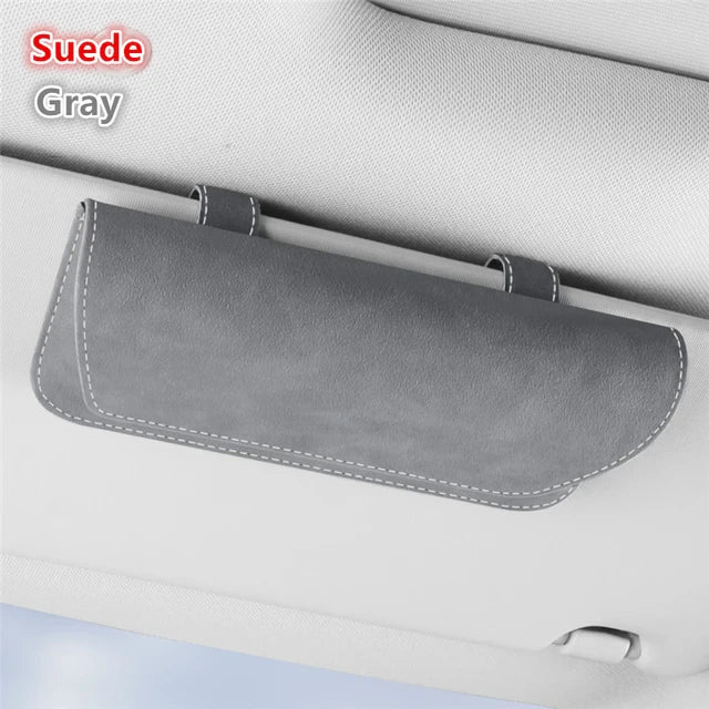 Premium Car Glasses Holder Case - Sunglasses and Eyeglasses Organizer for Car Sun Visor - Glasses Storage Solution - Delicate Leather