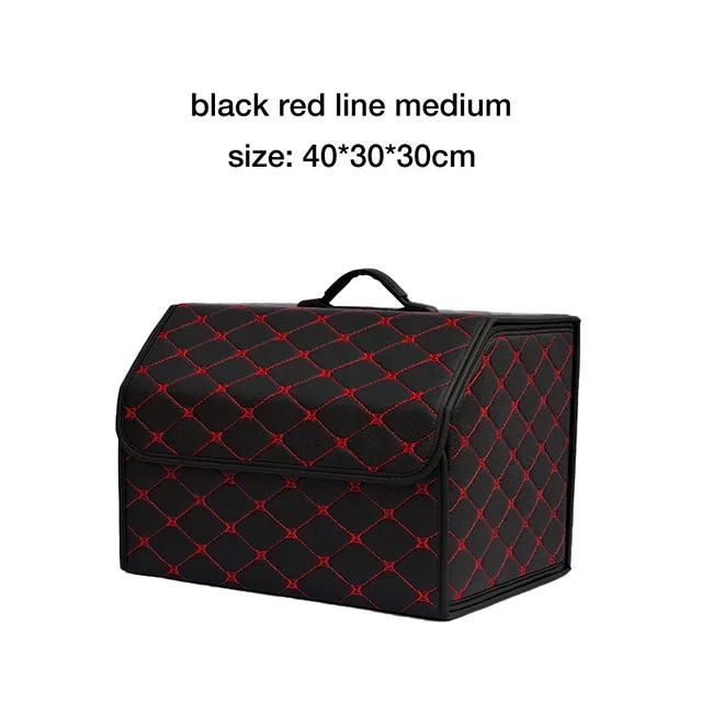 Large Capacity Car Trunk Organizer Box - Multi-Use Auto Tools Storage Bag for Tidying and Emergency Storage - Folding Leather Design - Delicate Leather