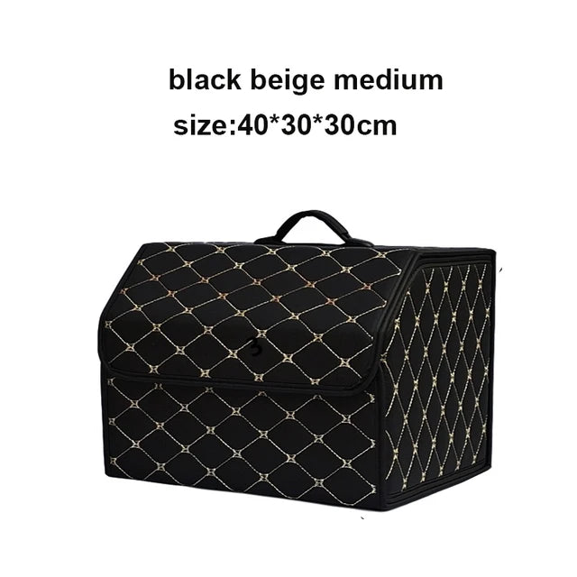 Large Capacity Car Trunk Organizer Box - Multi-Use Auto Tools Storage Bag for Tidying and Emergency Storage - Folding Leather Design - Delicate Leather