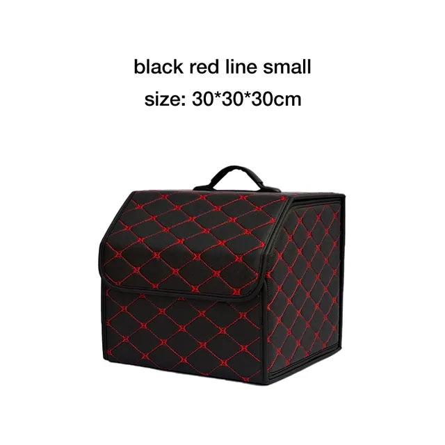 Large Capacity Car Trunk Organizer Box - Multi-Use Auto Tools Storage Bag for Tidying and Emergency Storage - Folding Leather Design - Delicate Leather