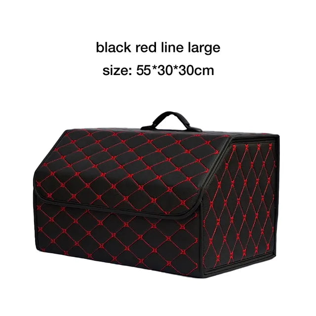 Large Capacity Car Trunk Organizer Box - Multi-Use Auto Tools Storage Bag for Tidying and Emergency Storage - Folding Leather Design - Delicate Leather