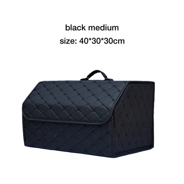 Large Capacity Car Trunk Organizer Box - Multi-Use Auto Tools Storage Bag for Tidying and Emergency Storage - Folding Leather Design