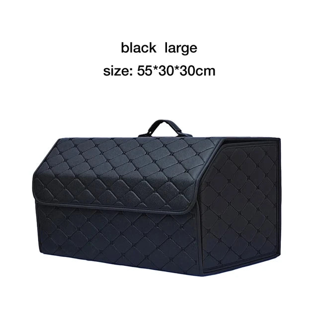 Large Capacity Car Trunk Organizer Box - Multi-Use Auto Tools Storage Bag for Tidying and Emergency Storage - Folding Leather Design