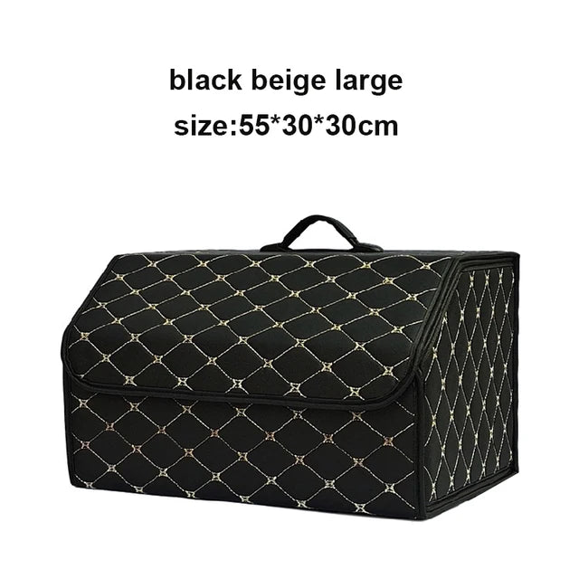 Large Capacity Car Trunk Organizer Box - Multi-Use Auto Tools Storage Bag for Tidying and Emergency Storage - Folding Leather Design - Delicate Leather