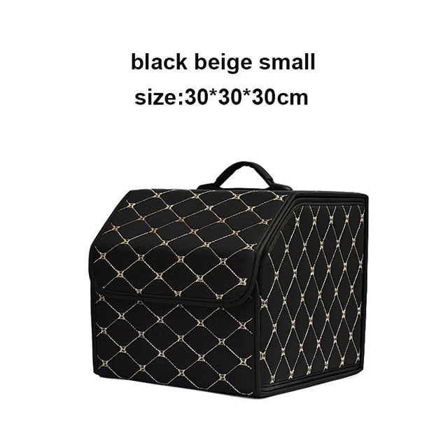 Large Capacity Car Trunk Organizer Box - Multi-Use Auto Tools Storage Bag for Tidying and Emergency Storage - Folding Leather Design - Delicate Leather