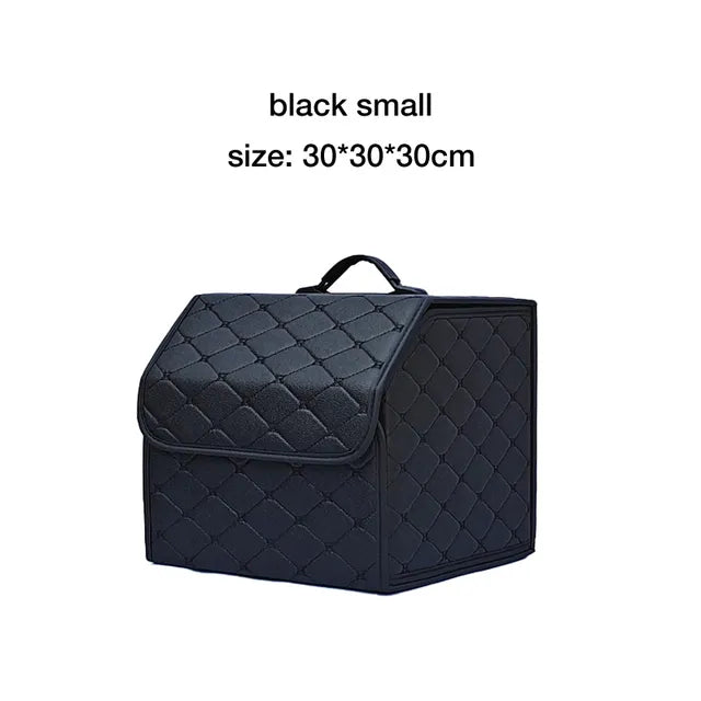 Large Capacity Car Trunk Organizer Box - Multi-Use Auto Tools Storage Bag for Tidying and Emergency Storage - Folding Leather Design - Delicate Leather