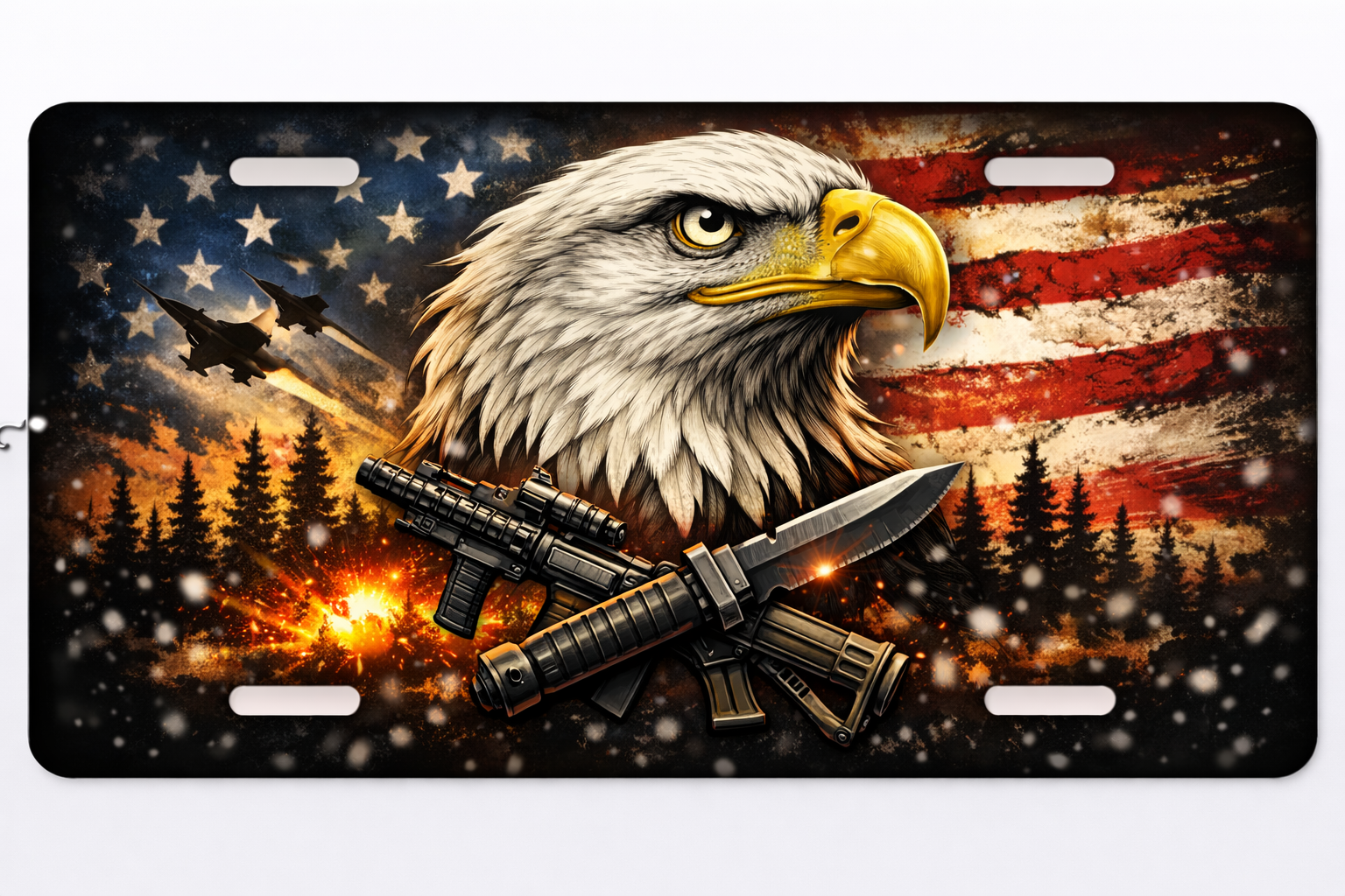 2D Eagle America 250Th Anniversary Pattern License Plate Frame – Waterproof Aluminum Decorative Plate Cover - Delicate Leather  
