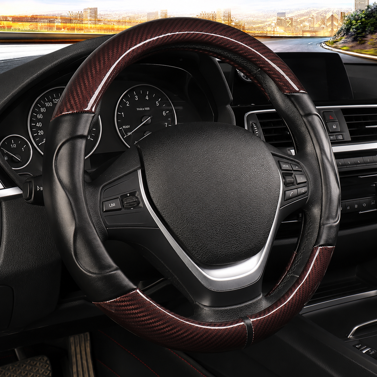 Luxury Leather & Carbon Fiber Steering Wheel Cover – Universal 37–38cm Anti-Slip Grip - Delicate Leather