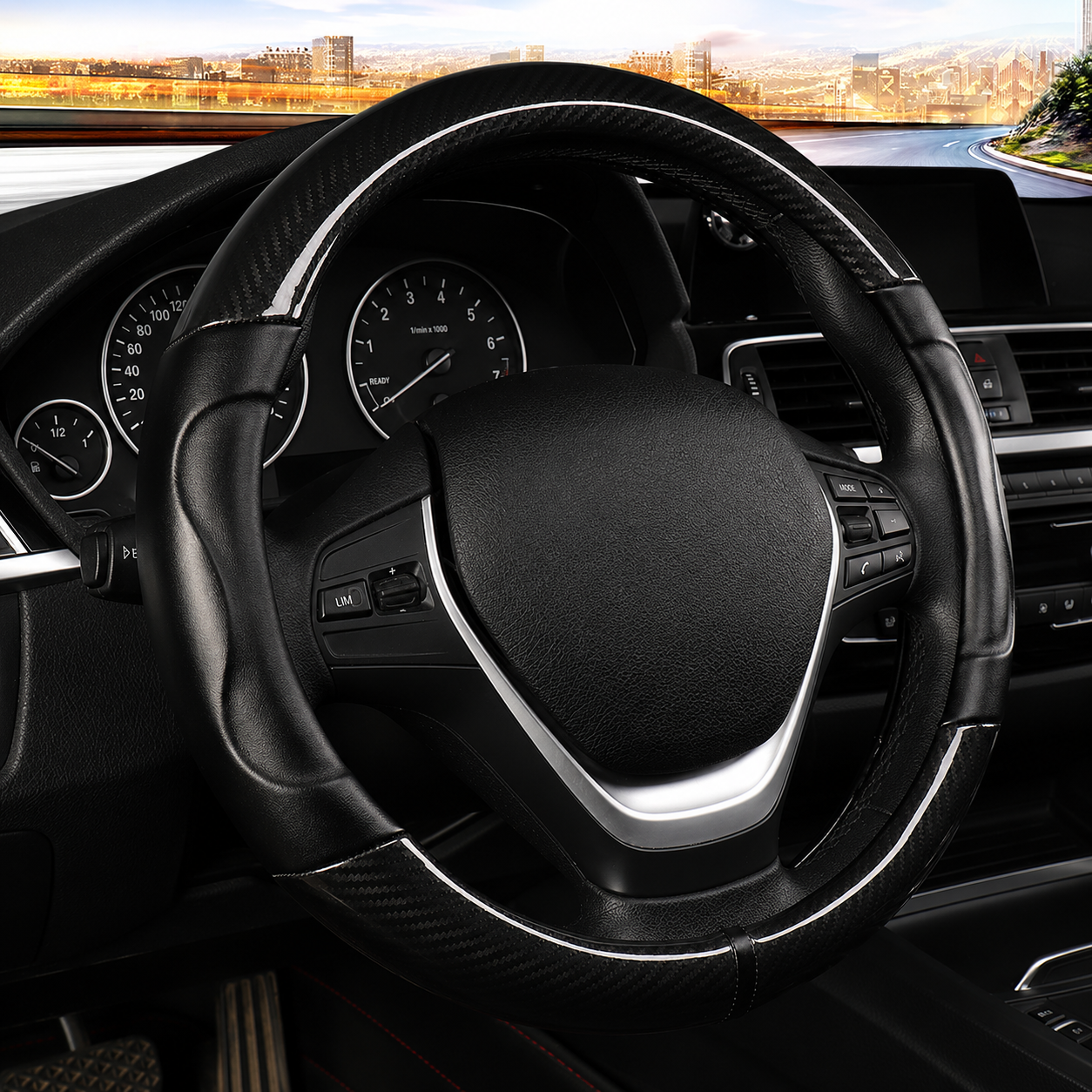 Luxury Leather & Carbon Fiber Steering Wheel Cover – Universal 37–38cm Anti-Slip Grip - Delicate Leather