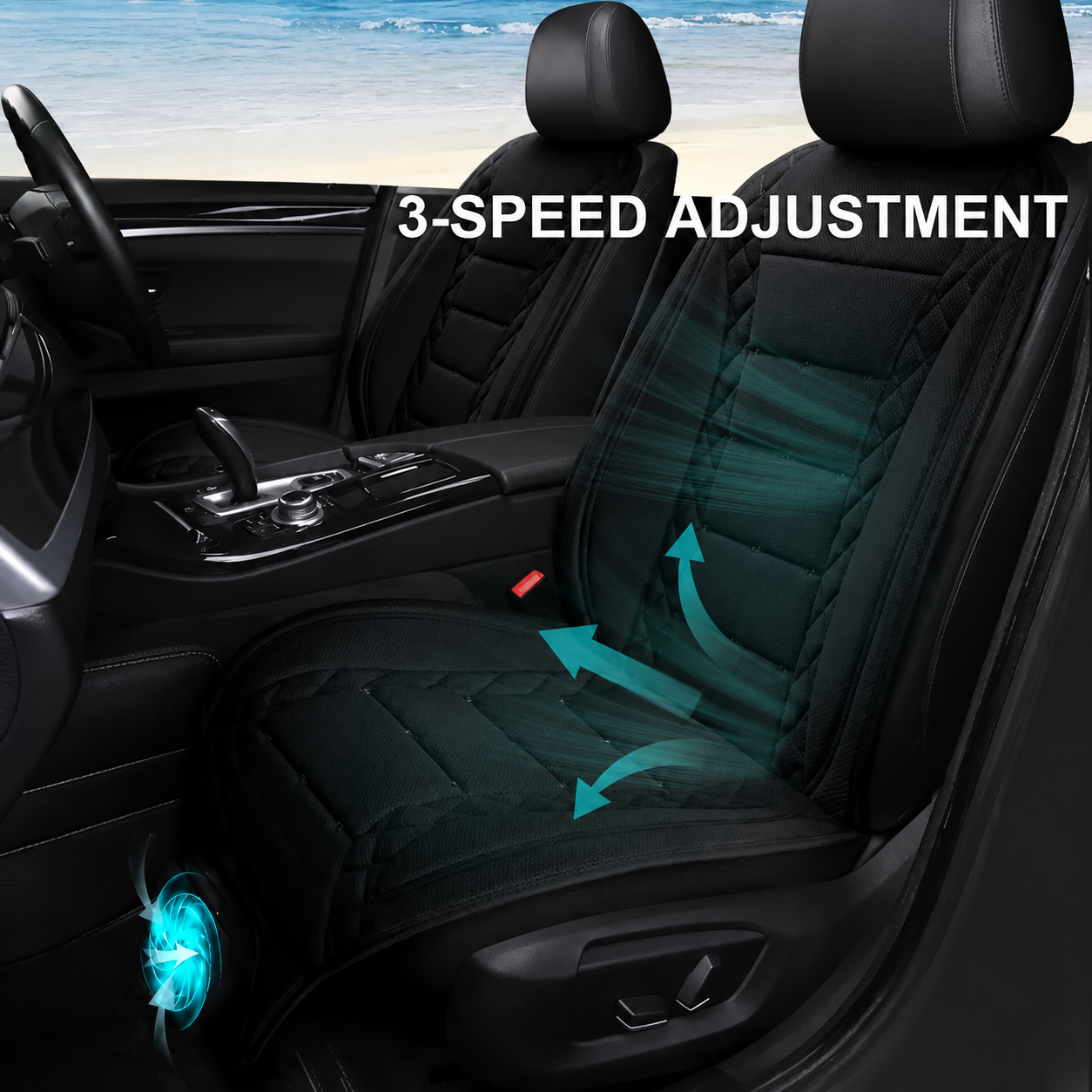 USB Ventilated Car Seat Cushion – 3-Speed Cooling Fan Breathable Universal Seat Cover - Delicate Leather  